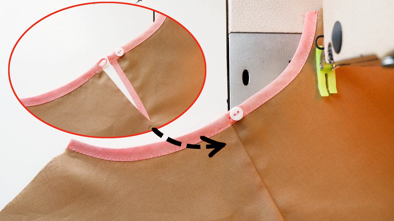Binded Neckline with Slit and Button Loop